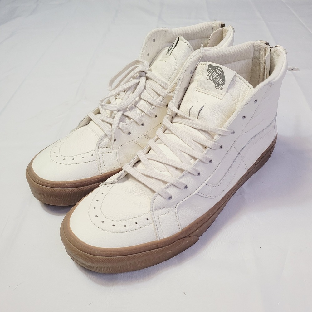 Vans Mens Sk8-Hi Reissue Zip Sneakers 9 White Gum Leather High Top VN0004KYJSH